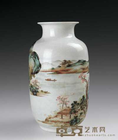 清 粉彩山水纹灯笼瓶 高19.5cm